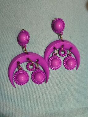 Stylish Purple Crescent Dangle Clip Ons